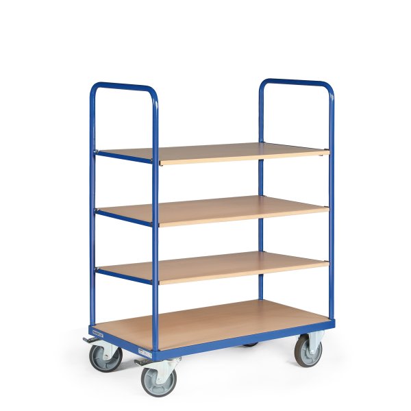 Etagenwagen TAUROFLEX Basic, 4 Ladefl&auml;chen ohne Bordkante, Gesamth&ouml;he 1460 mm, TPE-Bereifung