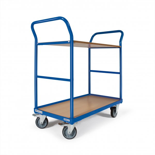 Etagenwagen TAUROFLEX Basic, 2 Ladefl&auml;chen, Untere mit Bordkante, Traglast 250 kg, TPE-Bereifung