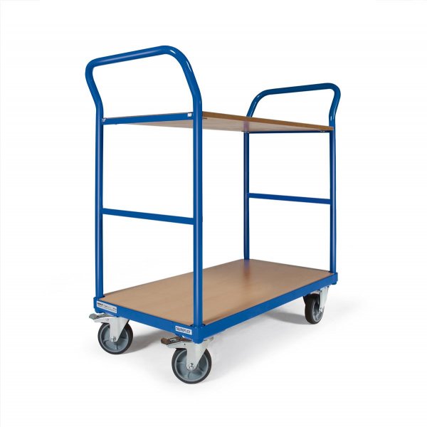 Etagenwagen TAUROFLEX Basic, 2 Ladefl&auml;chen ohne Bordkante, Traglast 250 kg, TPE-Bereifung