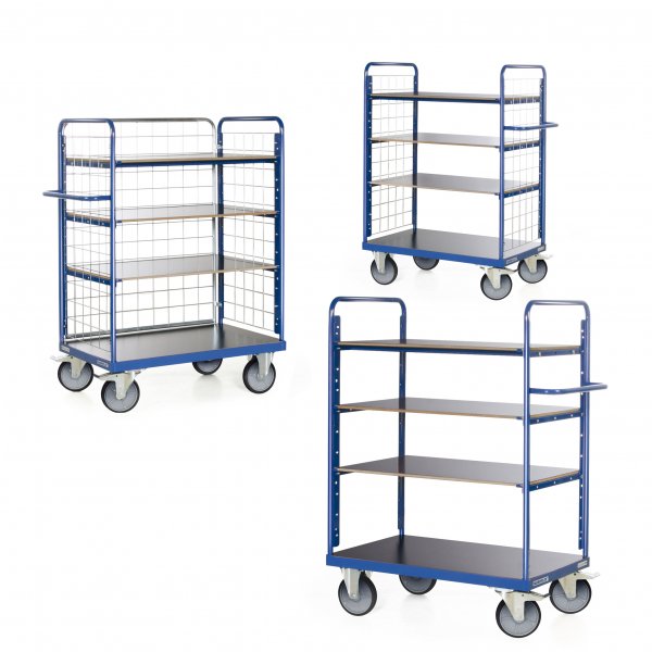 Etagenwagen TAUROFLEX F6, 4 Ladefl&auml;chen, Gesamth&ouml;he 1500 mm, Traglast  bis 600 kg, TPE-Bereifung