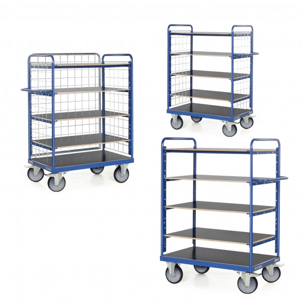 Etagenwagen TAUROFLEX F6, 5 Ladefl&auml;chen, Gesamth&ouml;he 1500 mm, Traglast bis 600 kg, TPE-Bereifung