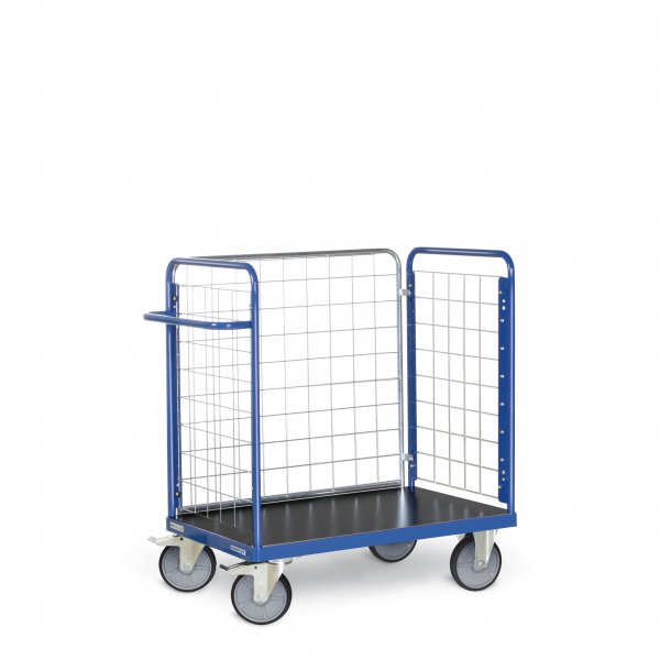 Paketwagen TAUROFLEX F6, 3 Seiten mit Gitter, Gesamth&ouml;he 1200 mm, Traglast bis 600 kg, TPE-Bereifung