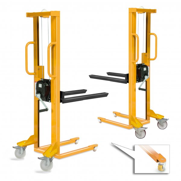 Handwindenstapler TAUROLIFTER mit Gabelaufnahme, Hubh&ouml;he 1500 mm, 4-Wege-Fahrwerk, Traglast bis 500 kg