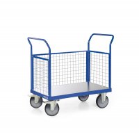 Plattformwagen TAUROFLEX F6, 2 Schiebeb&uuml;gel, 3 W&auml;nde aus Gitter, Ladefl&auml;che 1000x600 mm, Traglast 600 kg, TPE-Bereifung, RAL 5010