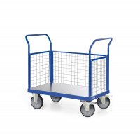 Plattformwagen TAUROFLEX F6, 2 Schiebeb&uuml;gel, 3 W&auml;nde aus Gitter, Ladefl&auml;che 1000x600 mm, Traglast 600 kg, TPE-Bereifung, RAL 5010