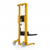 Handwindenstapler TAUROLIFTER mit Gabelaufnahme, Hubh&ouml;he 1500 mm, Traglast 300 kg, Polyamid-Bereifung, RAL 1028