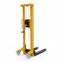 Handwindenstapler TAUROLIFTER mit Gabelaufnahme, Hubh&ouml;he 1500 mm, Traglast 300 kg, Polyamid-Bereifung, RAL 1028